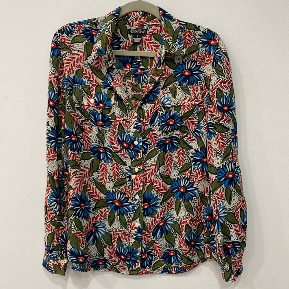Lucky Brand Women's Top Floral Printed Button Down Long Sleeve Shirt Sz Small